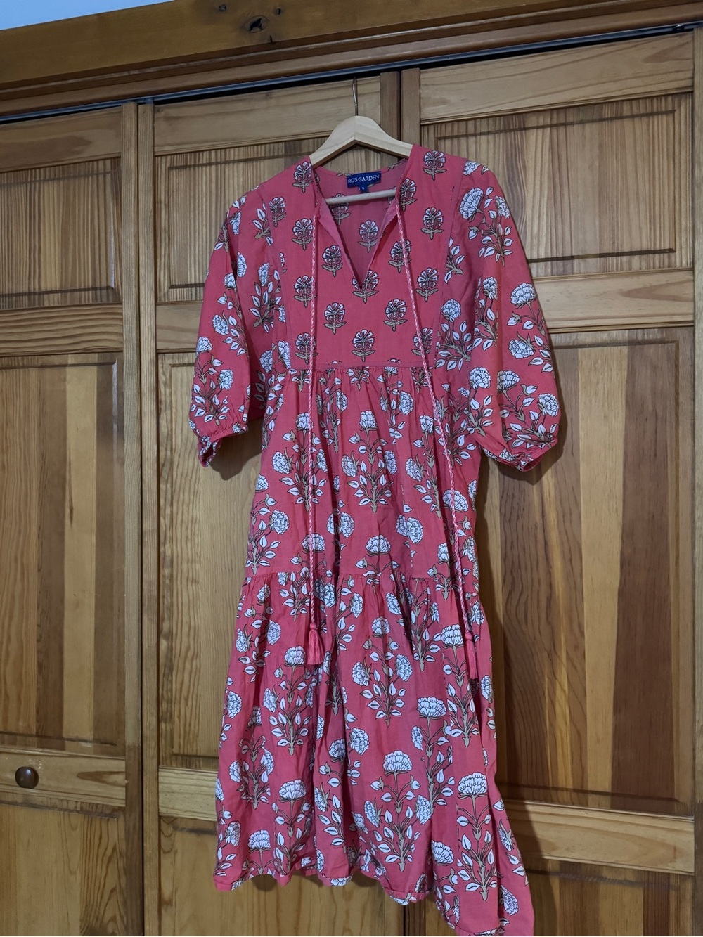Ro’s Garden Womens Puff Sleeve Peasant Style Midi Dress Small 100% Cotton Light